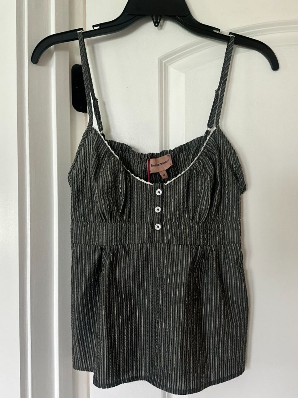 NEW with tags Romeo Romeo Babydoll Tie Back Cami Grey Striped Top